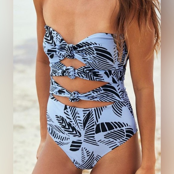 Aerie Women’s Cheeky Tribal One-Piece Bandini Swimsuit – Blue, Size XS (NWT) - Picture 1 of 7